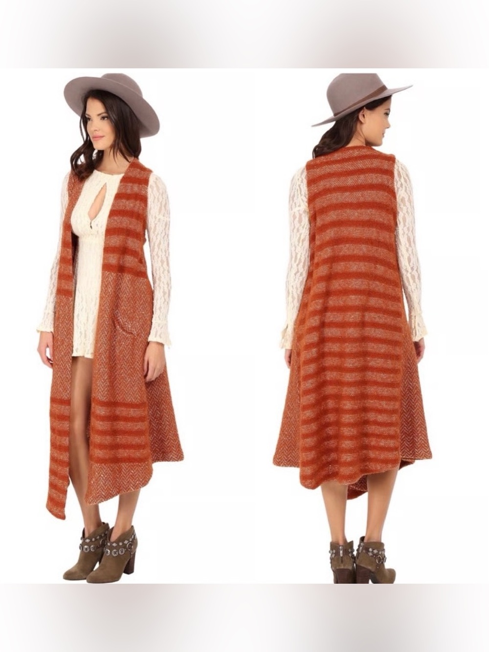Free People Queens Park Maxi Knit Wool&Linen Blend Open Front Sweater S